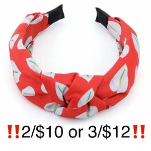 Red & White Leaf Pattern Top Knot Headband